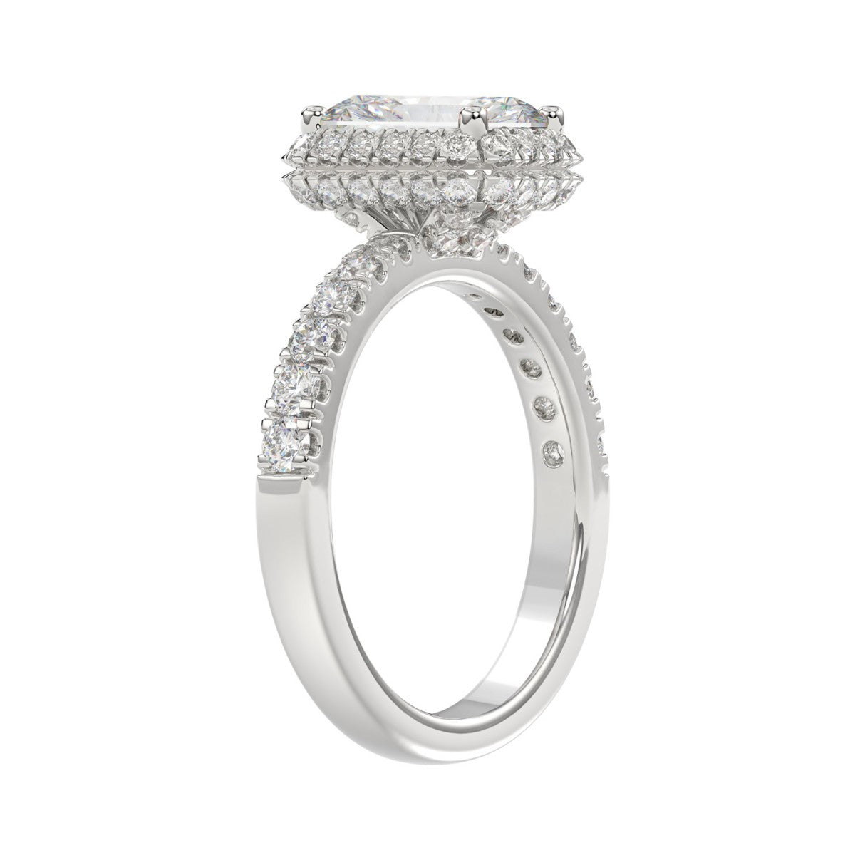14K WHITE GOLD 4.00CT ROUND/EMERALD DIAMOND LADIES RING (CENTER STONE EMERALD DIAMOND 3.00CT)