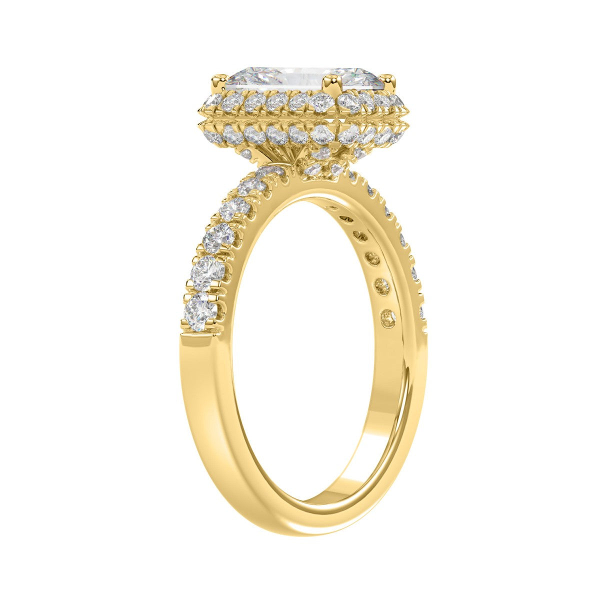 LADIES RING 4.00CT ROUND/EMERALD DIAMOND 14K YELLOW GOLD (CENTER STONE EMERALD DIAMOND 3.00CT)