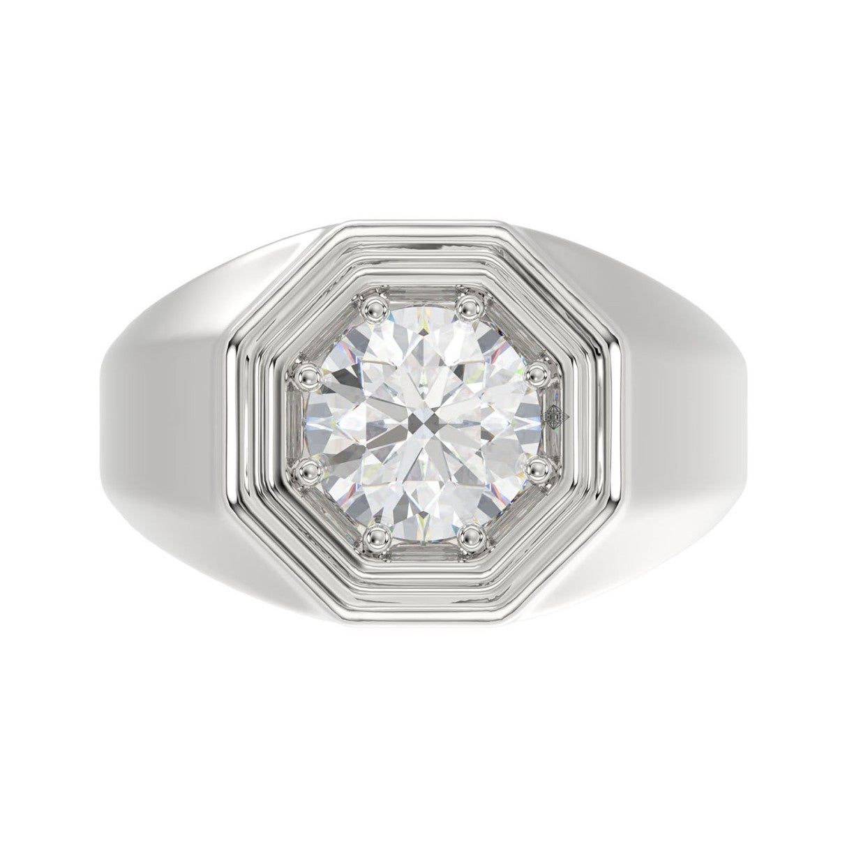 MEN'S RING 2CT ROUND DIAMOND 14K WHITE GOLD (CENTER STONE ROUND DIAMOND 2CT )