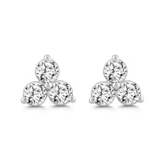 LADIES EARRINGS 1CT ROUND DIAMOND 14K WHITE GOLD 