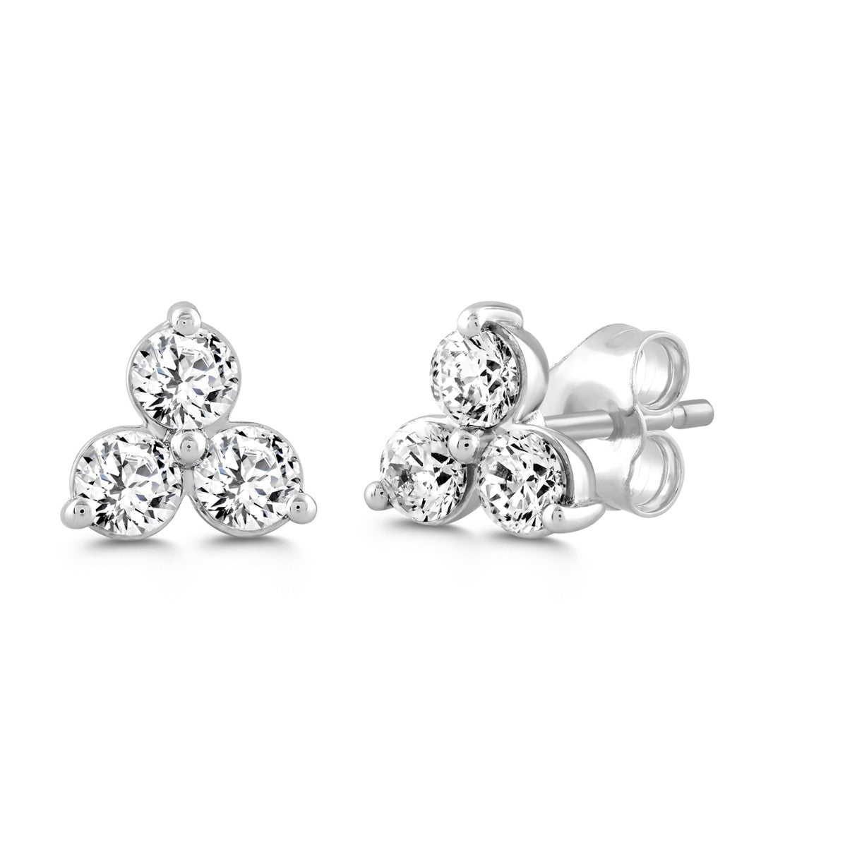 LADIES EARRINGS 1CT ROUND DIAMOND 14K WHITE GOLD