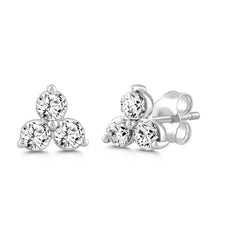 LADIES EARRINGS 1CT ROUND DIAMOND 14K WHITE GOLD