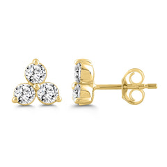 LADIES EARRINGS 1CT ROUND DIAMOND 14K YELLOW GOLD