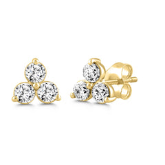 LADIES EARRINGS 1CT ROUND DIAMOND 14K YELLOW GOLD