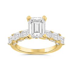 LADIES RING 4 1/2CT ROUND/EMERALD DIAMOND 14K YELLOW GOLD (CENTER STONE EMERALD DIAMOND 3.00CT)