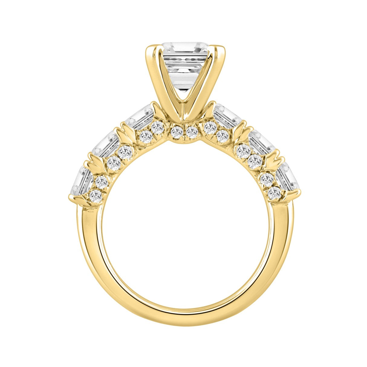 LADIES RING 4 1/2CT ROUND/EMERALD DIAMOND 14K YELLOW GOLD (CENTER STONE EMERALD DIAMOND 3.00CT)