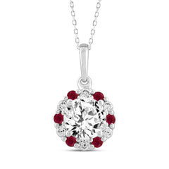14K WHITE GOLD 1 1/3CT ROUND RUBY DIAMOND LADIES PENDANT WITH CHAIN (CENTER STONE ROUND DIAMOND 1CT)