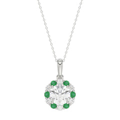 14K WHITE GOLD 1 1/4CT ROUND/ROUND GREEN SAPPHIRE LADIES PENDANT (CENTER STONE ROUND DIAMOND 1CT)