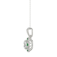 14K WHITE GOLD 1 1/4CT ROUND/ROUND GREEN SAPPHIRE LADIES PENDANT (CENTER STONE ROUND DIAMOND 1CT)