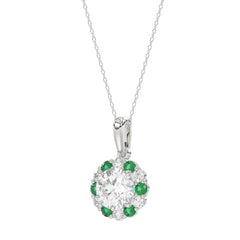 14K WHITE GOLD 1 1/4CT ROUND/ROUND GREEN SAPPHIRE LADIES PENDANT (CENTER STONE ROUND DIAMOND 1CT)