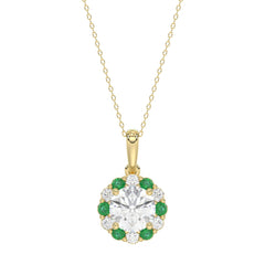 14K YELLOW GOLD 1 1/4CT ROUND/ROUND GREEN SAPPHIRE LADIES PENDANT (CENTER STONE ROUND DIAMOND 1CT)