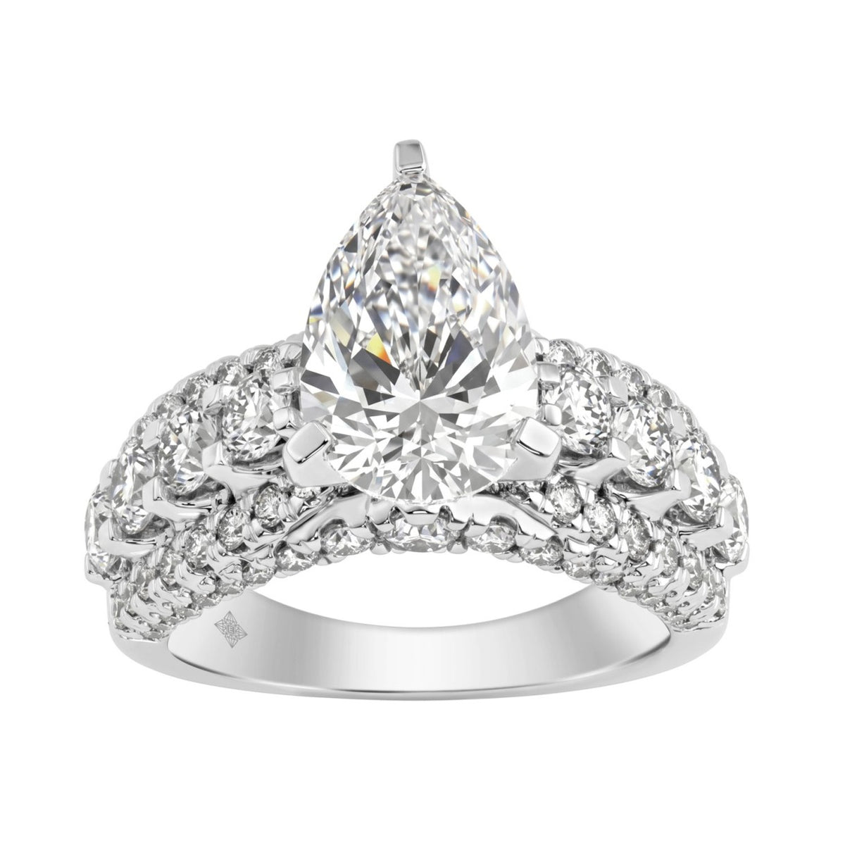 LADIES RING 5 1/4CT ROUND/ PEAR DIAMOND 14K WHITE GOLD (CENTER STONE PEAR DIAMOND 3CT )