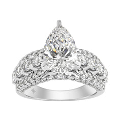 LADIES RING 5 1/4CT ROUND/ PEAR DIAMOND 14K WHITE GOLD (CENTER STONE PEAR DIAMOND 3CT )