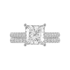 14K WHITE GOLD 3 1/2CT ROUND/PRINCESS DIAMOND LADIES BRIDAL SET (CENTER STONE PRINCESS DIAMOND 3.00CT)
