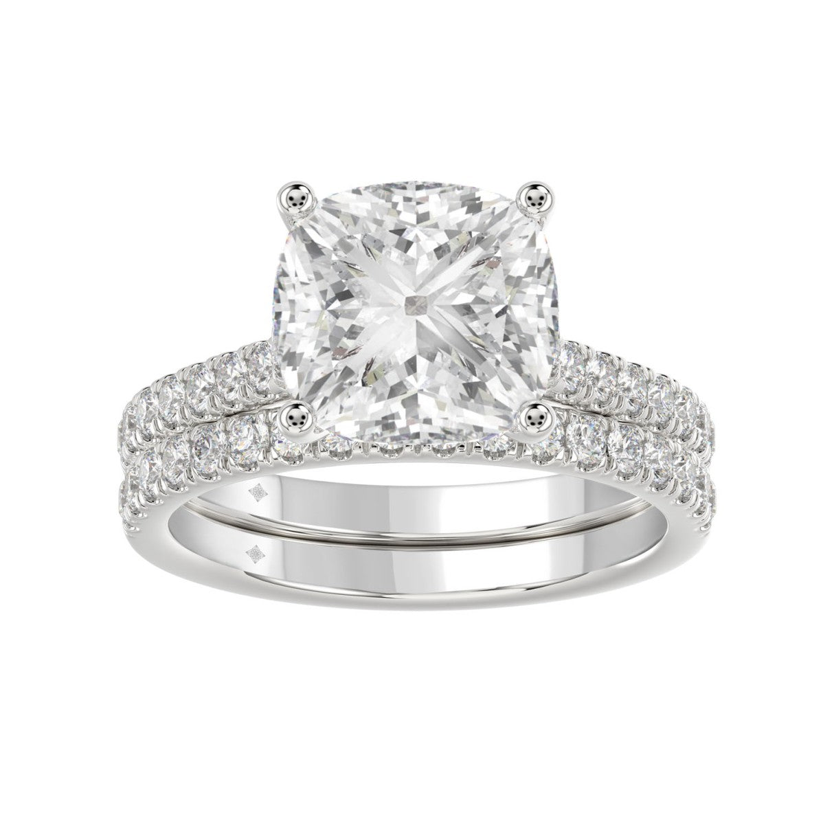 LADIES BRIDAL SET 3 1/2CT ROUND/CUSHION DIAMOND 14K WHITE GOLD (CENTER STONE CUSHION DIAMOND 4CT )