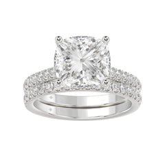 LADIES BRIDAL SET 3 1/2CT ROUND/CUSHION DIAMOND 14K WHITE GOLD (CENTER STONE CUSHION DIAMOND 4CT )