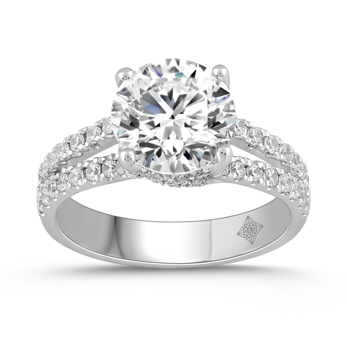 LADIES RING 3 1/2CT ROUND DIAMOND 14K WHITE GOLD (CENTER STONE ROUND DIAMOND 3CT )