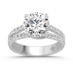 LADIES RING 3 1/2CT ROUND DIAMOND 14K WHITE GOLD (CENTER STONE ROUND DIAMOND 3CT )