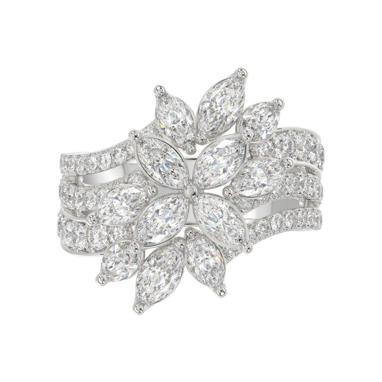 LADIES RING 2 1/4CT ROUND/MARQUISE DIAMOND 14K WHITE GOLD