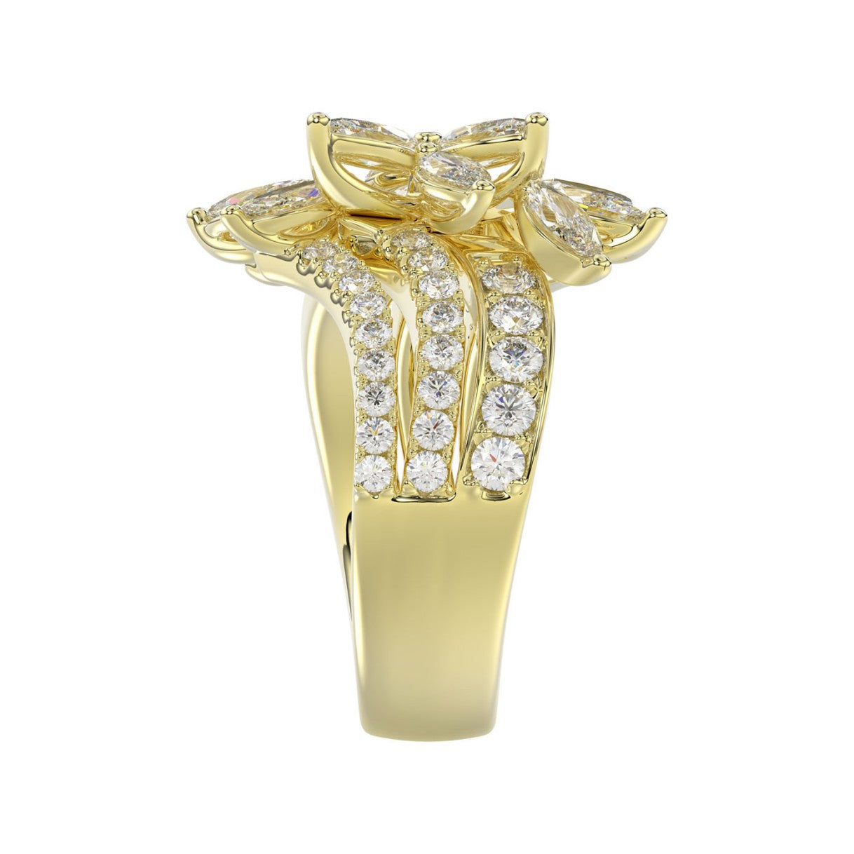 LADIES RING 2 1/4CT ROUND/MARQUISE DIAMOND 14K YELLOW GOLD