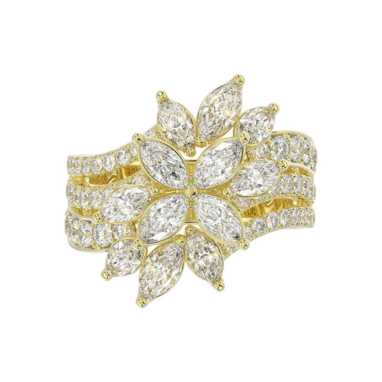 LADIES RING 2 1/4CT ROUND/MARQUISE DIAMOND 14K YELLOW GOLD