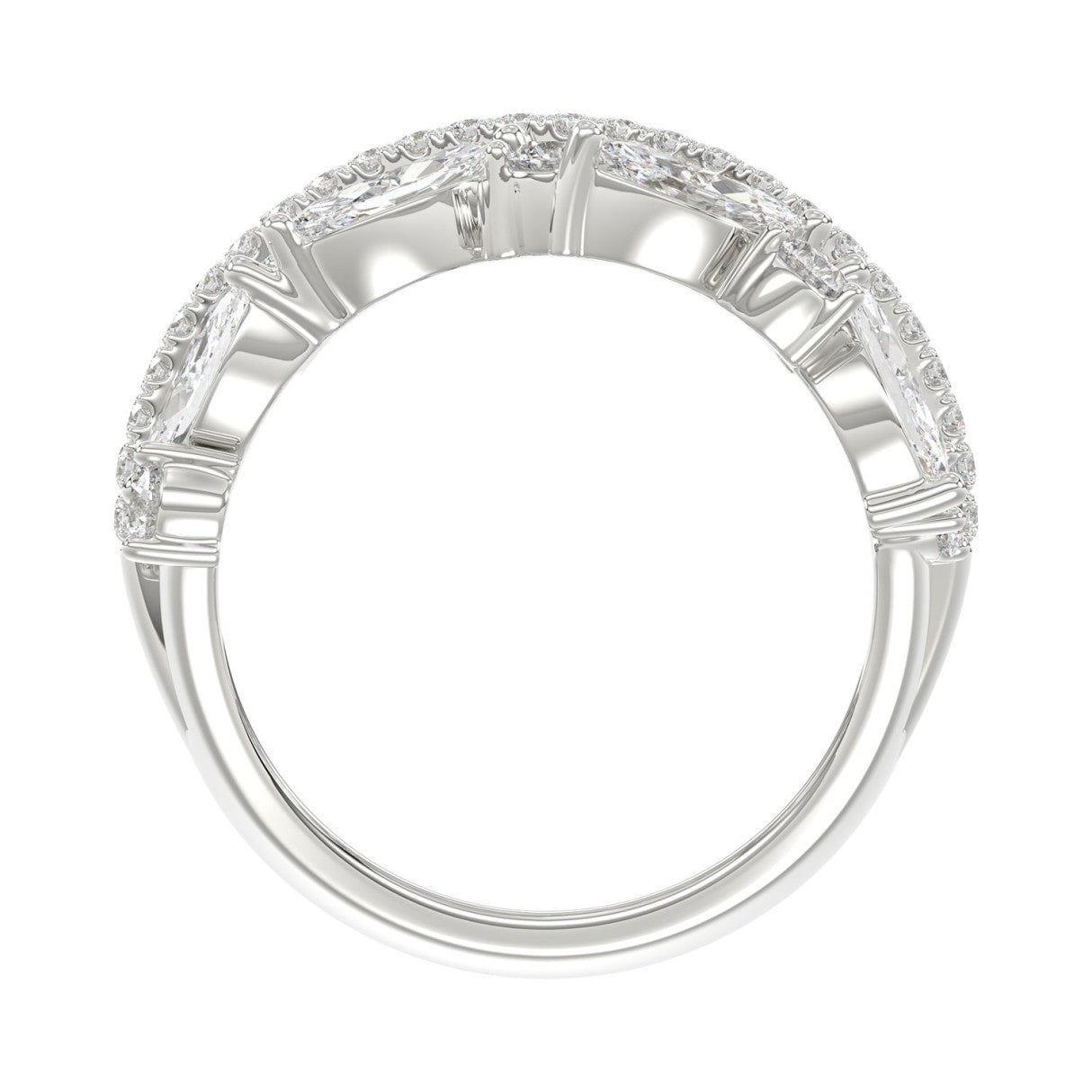 This is a diamond 14k cluster Ladies 2CT Ring featuring Marquise-shaped and round-cut diamonds in a leaf or floral motif set in white gold (Color F-G