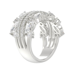 This is a diamond 14k cluster Ladies 2CT Ring featuring Marquise-shaped and round-cut diamonds in a leaf or floral motif set in white gold (Color F-G