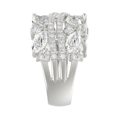 This is a diamond 14k cluster Ladies 2CT Ring featuring Marquise-shaped and round-cut diamonds in a leaf or floral motif set in white gold (Color F-G