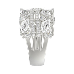 This is a diamond 14k cluster Ladies 2CT Ring featuring Marquise-shaped and round-cut diamonds in a leaf or floral motif set in white gold (Color F-G  Clarity VS1/VS2)