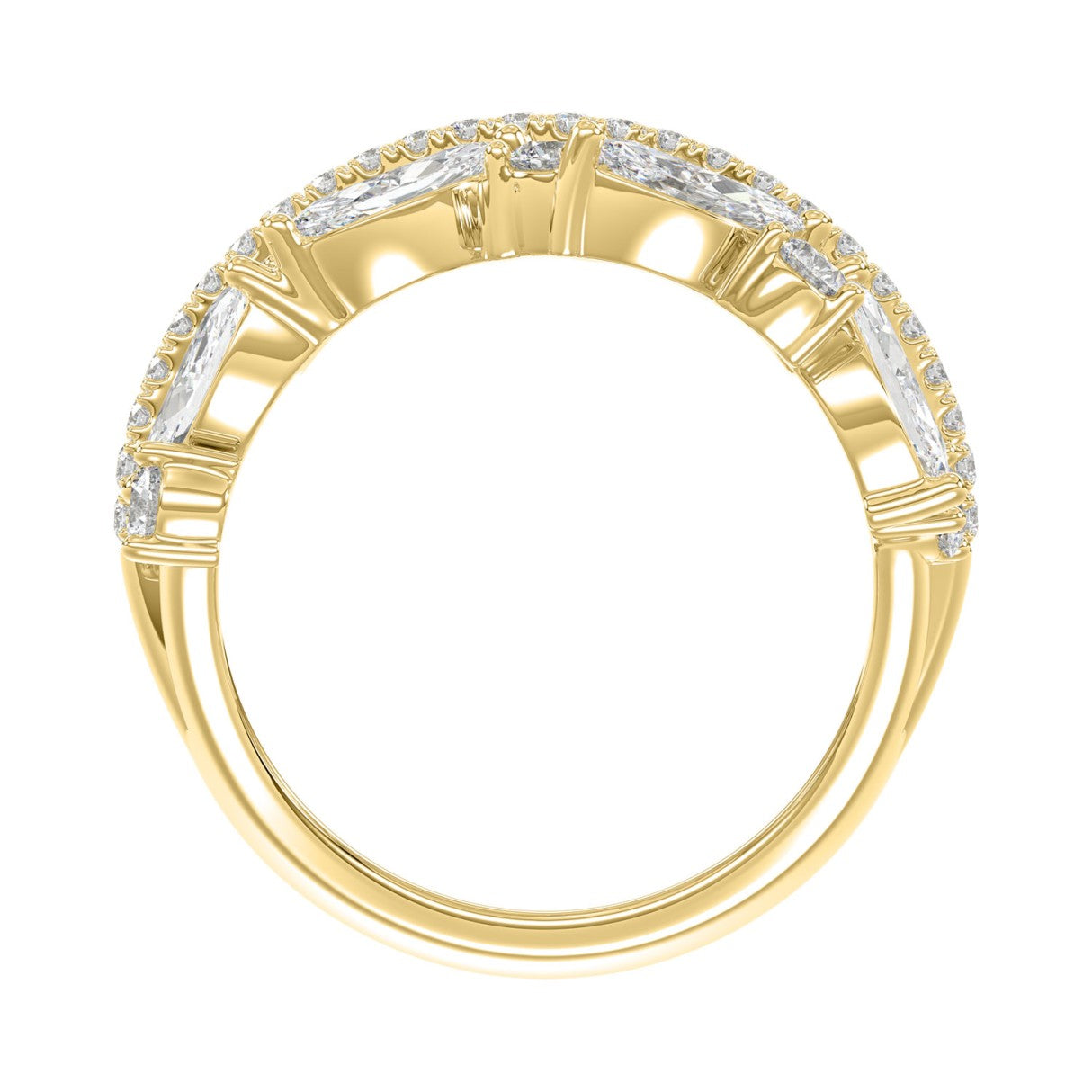This is a diamond 14k cluster Ladies 2CT  Ring featuring Marquise-shaped and round-cut diamonds in a leaf or floral motif set in Yellow gold (Color F-
