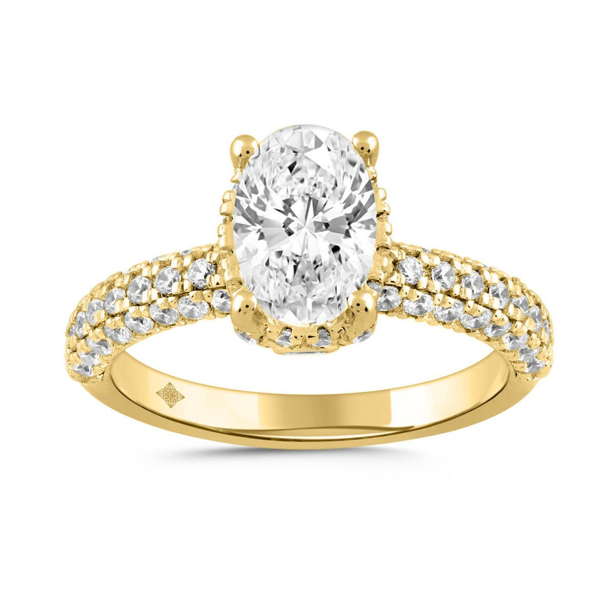 LADIES RING 2 3/4CT ROUND/OVAL DIAMOND 14K YELLOW GOLD (CENTER STONE OVAL DIAMOND 2CT )