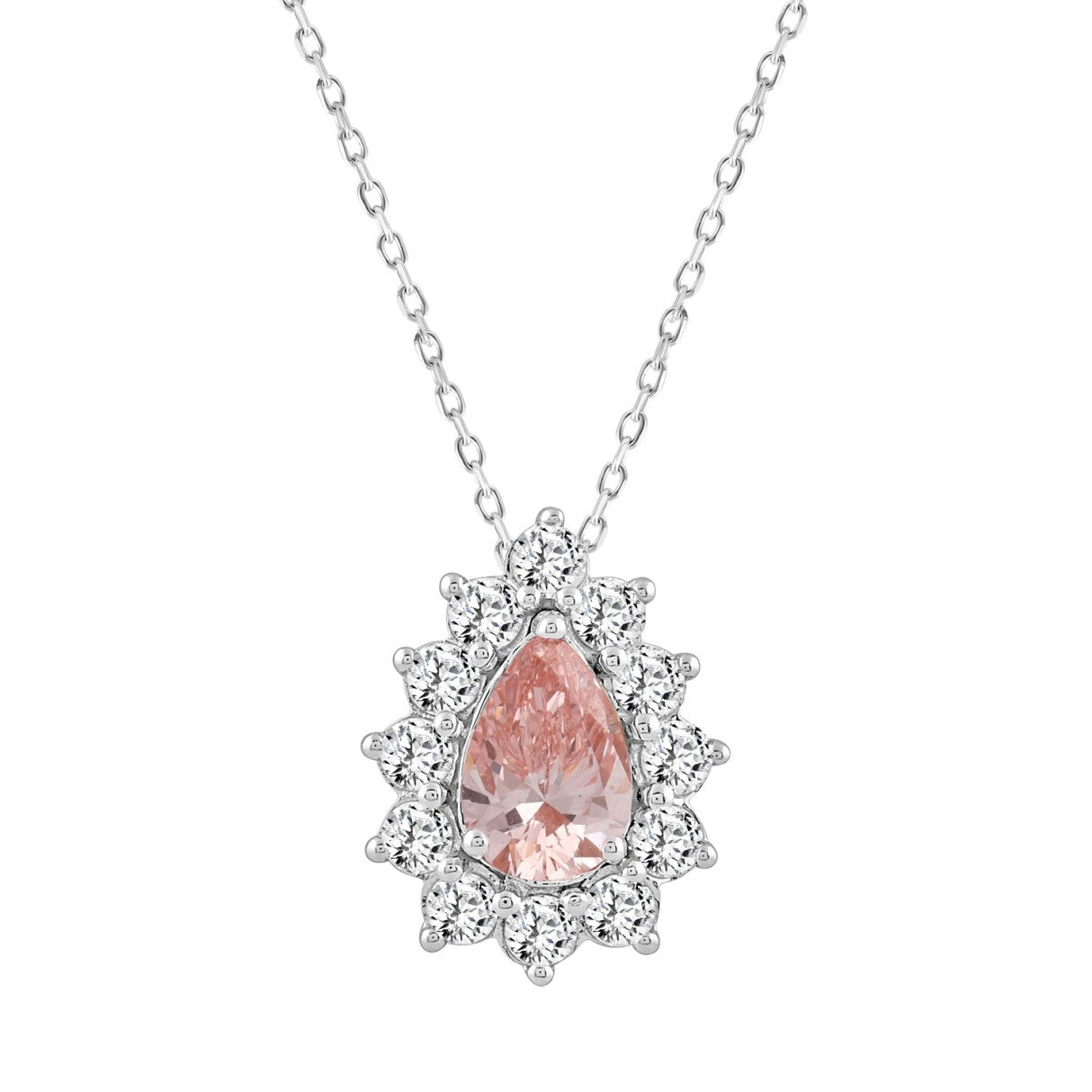 ETERNAL BLUSH COLLECTION LADIES PENDANT 2 1/2CT ROUND/PEAR DIAMOND 14K WHITE/ROSE GOLD (CENTER STONE PINK PEAR DIAMOND 1 1/2CT)
