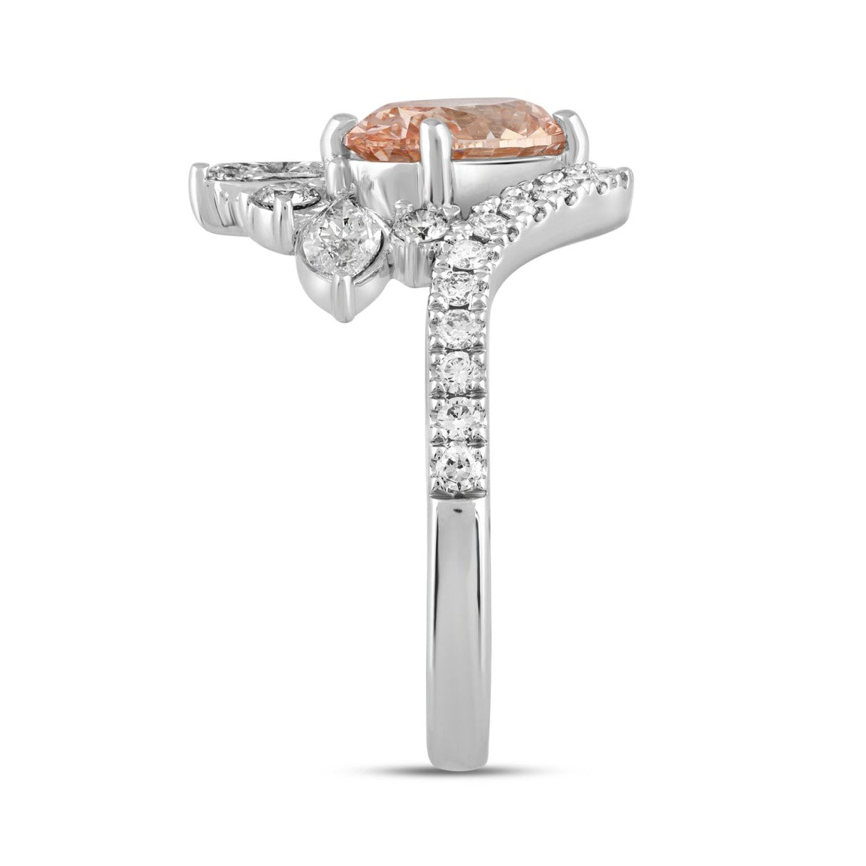 ETERNAL BLUSH COLLECTION 14K WHITE GOLD 2 1/4CT ROUND/MARQUISE/OVAL DIAMOND LADIES RING (CENTER STONE PINK OVAL DIAMOND 1 1/2CT)