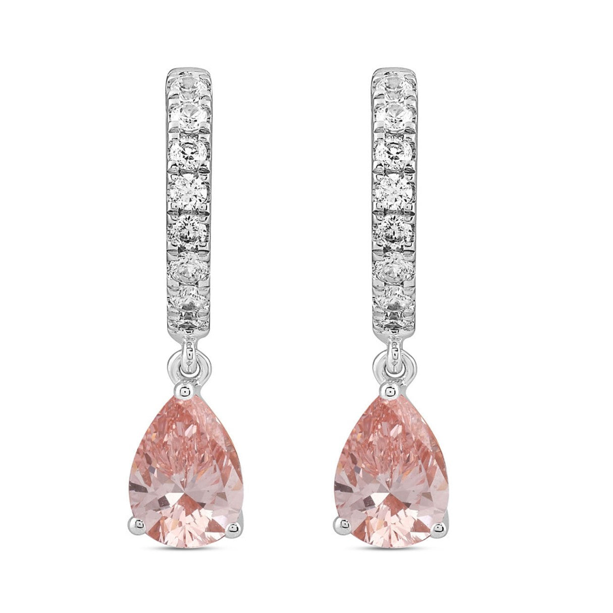 ETERNAL BLUSH COLLECTION 14K WHITE/ROSE GOLD 2.00CT ROUND/PINK PEAR DIAMOND LADIES HOOPS EARRINGS