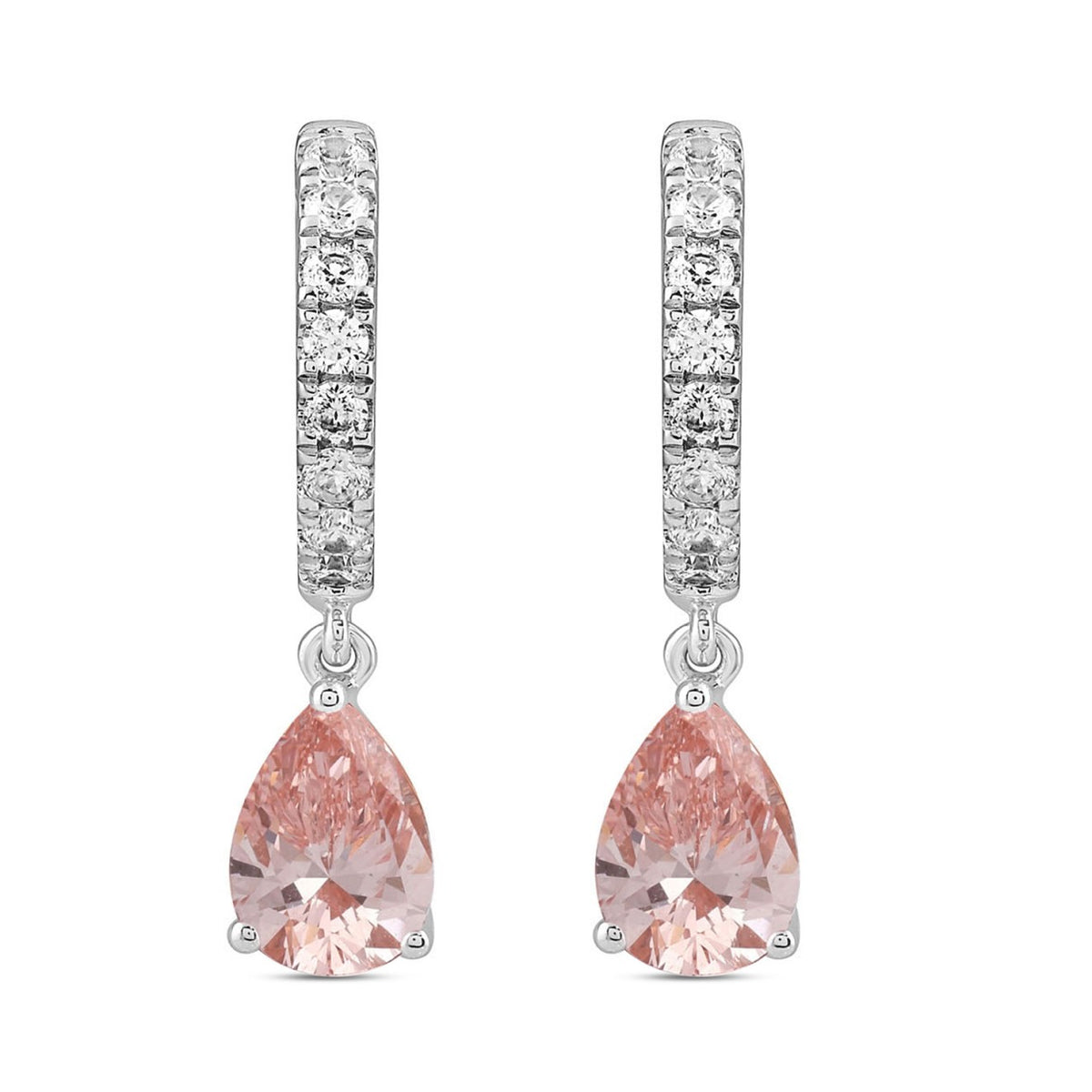 ETERNAL BLUSH COLLECTION 14K WHITE/ROSE GOLD 2.00CT ROUND/PINK PEAR DIAMOND LADIES HOOPS EARRINGS