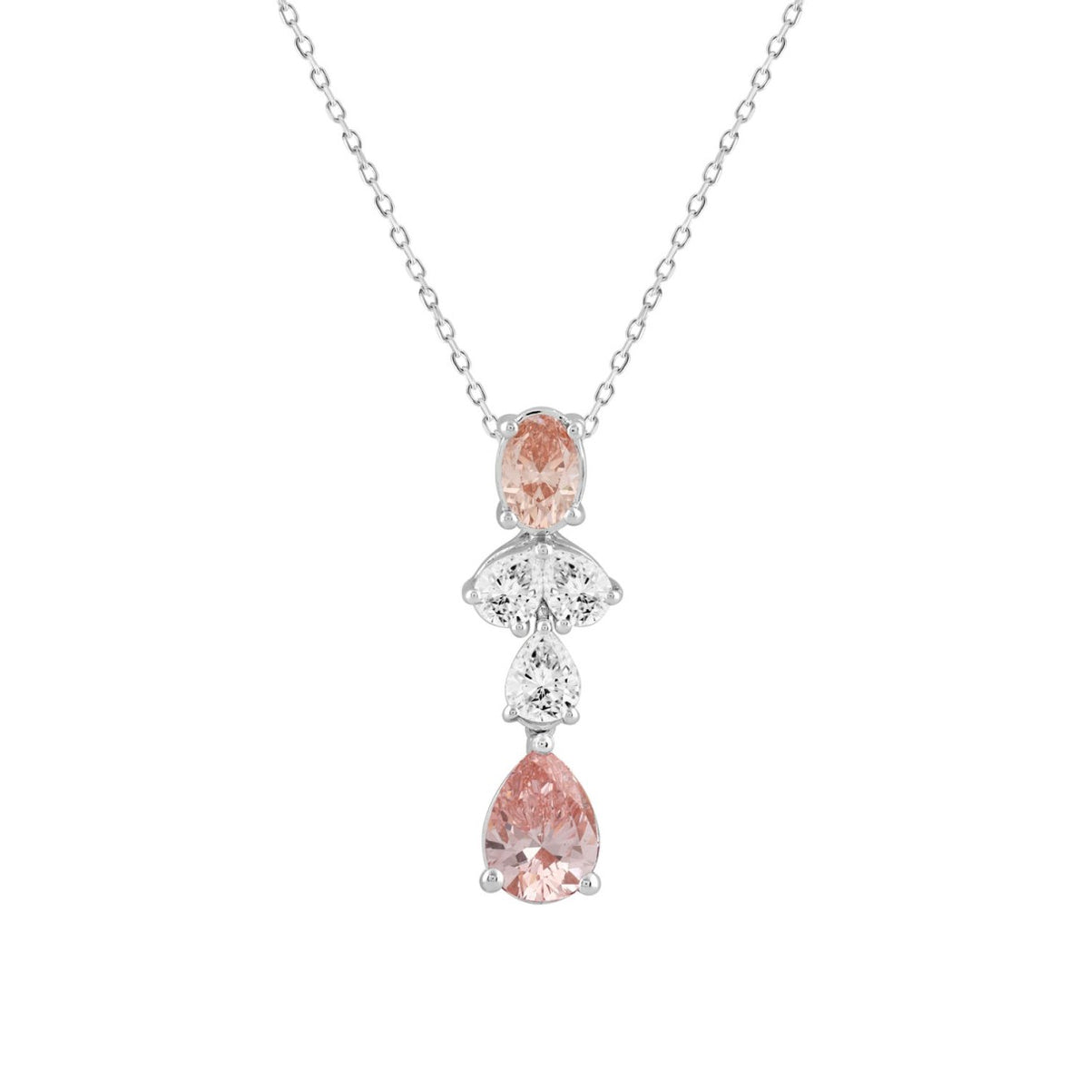 ETERNAL BLUSH COLLECTION 14K WHITE GOLD 2.00CT PINK PEAR &amp; OVAL DIAMOND / PEAR DIAMOND LADIES PENDANT WITH CHAIN