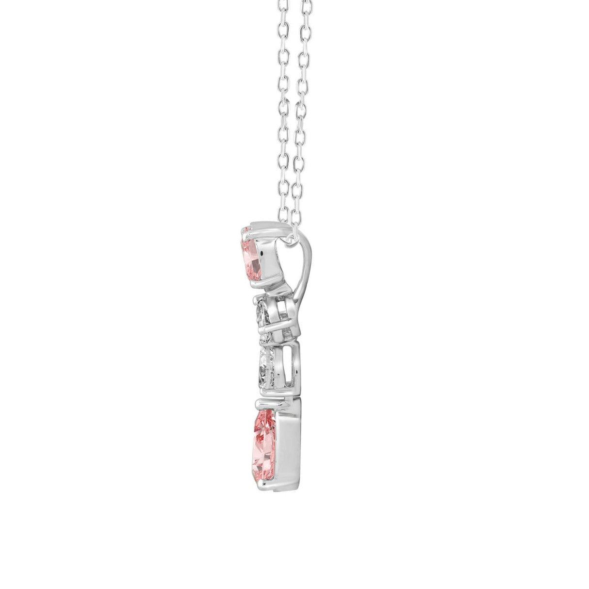 ETERNAL BLUSH COLLECTION 14K WHITE GOLD 2.00CT PINK PEAR & OVAL DIAMOND / PEAR DIAMOND LADIES PENDANT WITH CHAIN