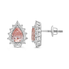 ETERNAL BLUSH COLLECTION LADIES EARRINGS  3CT ROUND/PEAR DIAMOND 14K WHITE GOLD  (CENTER STONE PINK PEAR DIAMOND 1CT)