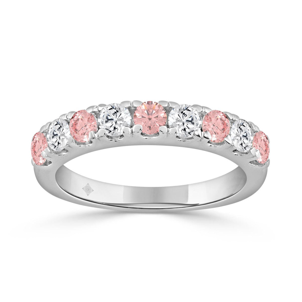 ETERNAL BLUSH COLLECTION 14K WHITE GOLD 1.00 CT ROUND PINK &amp; WHITE DIAMOND ALTERNATING BAND RING