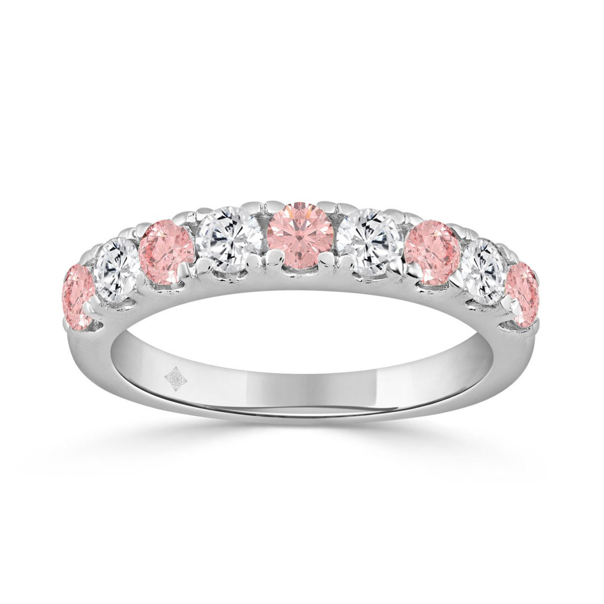ETERNAL BLUSH COLLECTION 14K WHITE GOLD 1.00 CT ROUND PINK &amp; WHITE DIAMOND ALTERNATING BAND RING