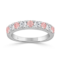 ETERNAL BLUSH COLLECTION 14K WHITE GOLD 1.00 CT ROUND PINK &amp; WHITE DIAMOND ALTERNATING BAND RING