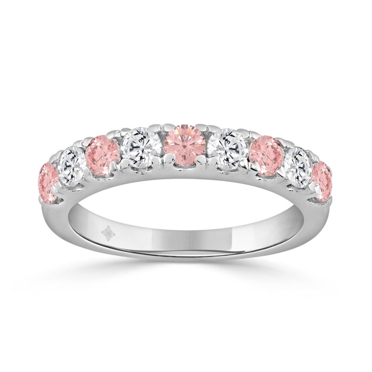 ETERNAL BLUSH COLLECTION 14K WHITE GOLD 1.00 CT ROUND PINK &amp; WHITE DIAMOND ALTERNATING BAND RING