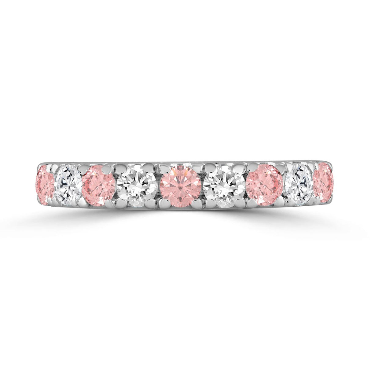 ETERNAL BLUSH COLLECTION 14K WHITE GOLD 1.00 CT ROUND PINK &amp; WHITE DIAMOND ALTERNATING BAND RING