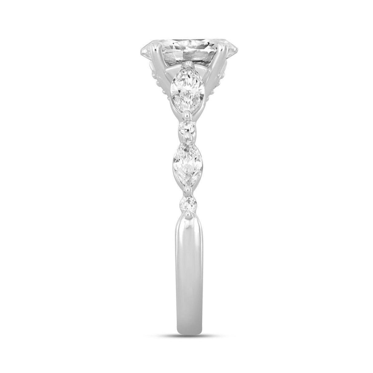14K WHITE GOLD 2 1/2CT ROUND/OVAL/MARQUISE DIAMOND LADIES RING (CENTER STONE OVAL DIAMOND 2CT)