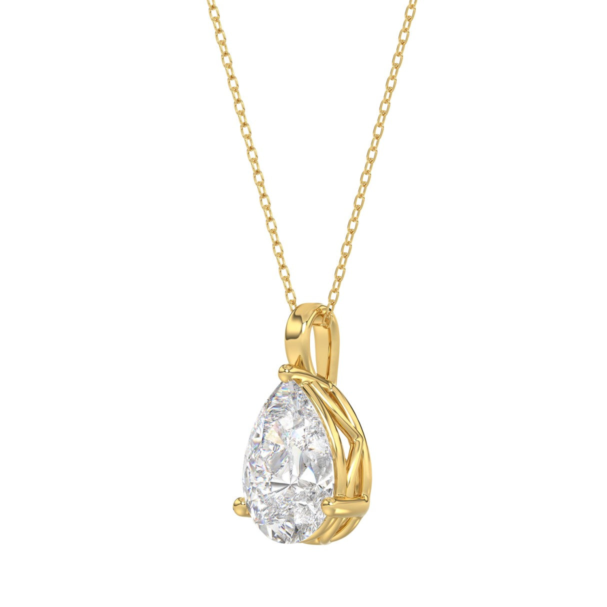 LADIES SOLITAIRE PENDANT 2 1/2CT PEAR DIAMOND 14K YELLOW GOLD