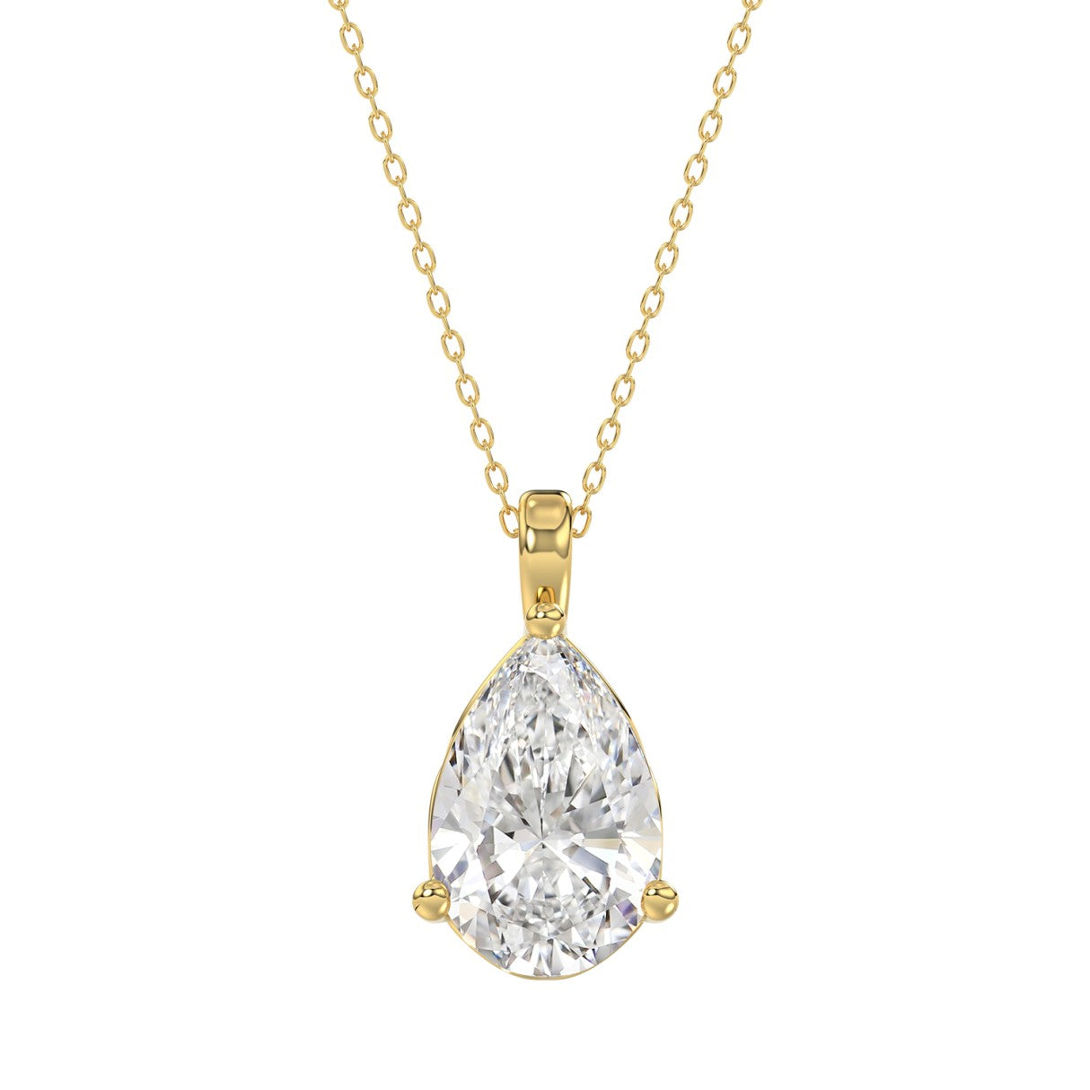 LADIES SOLITAIRE PENDANT 4CT PEAR DIAMOND 14K YELLOW GOLD 