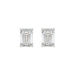 LADIES SOLITAIRE EARRINGS 2 1/2CT EMERALD DIAMOND 14K WHITE GOLD 