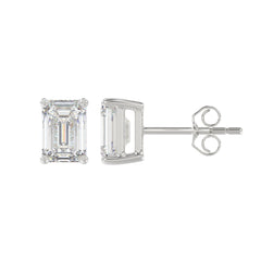 LADIES SOLITAIRE EARRINGS 2 1/2CT EMERALD DIAMOND 14K WHITE GOLD 