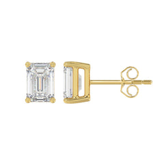 LADIES SOLITAIRE EARRINGS 2 1/2CT EMERALD DIAMOND 14K YELLOW GOLD 