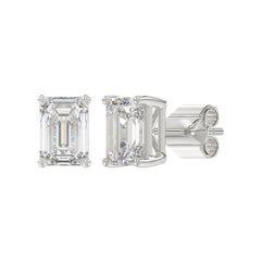 LADIES SOLITAIRE EARRINGS 4.00CT EMERALD DIAMOND 14K WHITE GOLD 